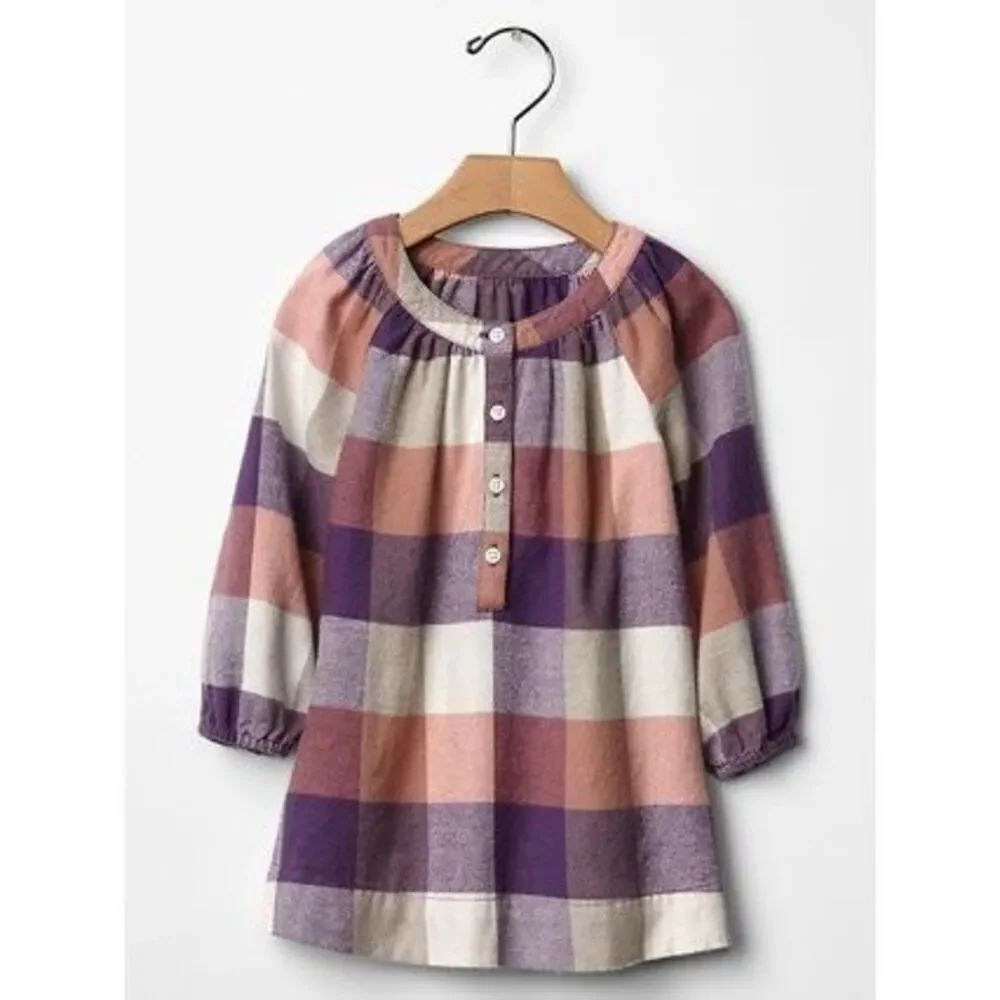 Baby Girls Gap Checkered Flannel Long Sleeve Dress - Sz 12-18 mo